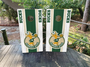 Throwback Milwaukee Bucks Cornhole Wraps / Cornhole Skins - Design 1 Throwback Milwaukee Bucks Cornhole Wraps / Cornhole Skins - Design 1