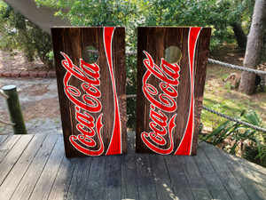 Coca Cola Wood Grain Cornhole Wraps / Skins - Design 4 Coca Cola Wood Grain Cornhole Wraps / Skins - Design 4