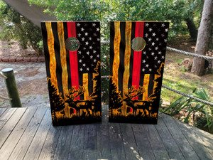 Thin Red Line Deer Hunter Cornhole Wraps Thin Red Line Deer Hunter Cornhole Wraps