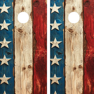 Cornhole wraps featuring a USA Flag on wood grain Cornhole wraps featuring a USA Flag on wood grain