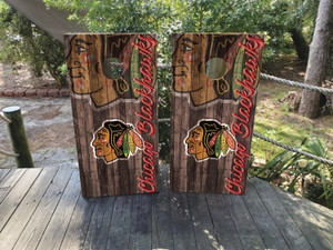 Chicago Blackhawks logo on Cornhole Wrap / Skins / Decals / Stickers Chicago Blackhawks logo on Cornhole Wrap / Skins / Decals / Stickers