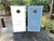 Elegant powder blue and white wedding cornhole board wraps featuring clean double-line borders and personalized text reading “Jaclyn and Kenny – June 28, 2025.” The modern minimalist design combines classic wedding style with soft, romantic tones—perfect for outdoor receptions and summer celebrations.
