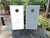 Elegant Dusty blue and white wedding cornhole board wraps featuring clean double-line borders and personalized text r