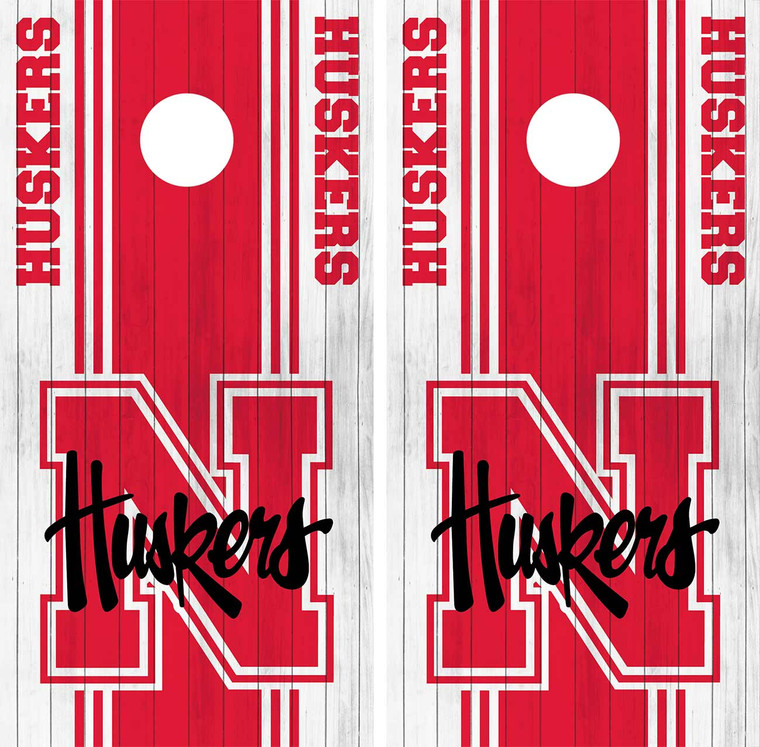 Natural Wood Grain Nebraska Cornhuskers  Cornhole Wraps Skins Vinyls Decals Stickers