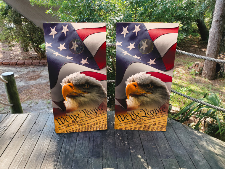 We The People Bald Eagle with American Flag Cornhole Wraps / Skins