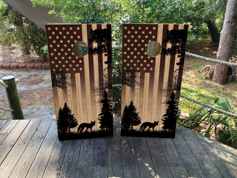 USA Flag & Coyote Cornhole Wraps / Skins