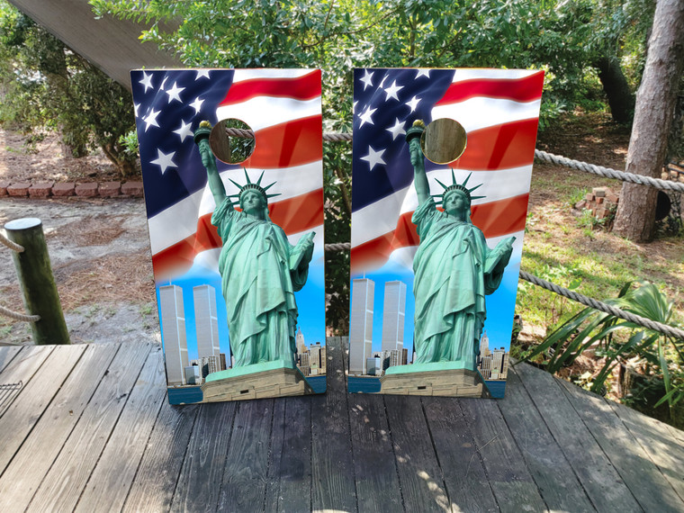 Statue Of Liberty USA Flag Cornhole Wraps / Skins Design 1