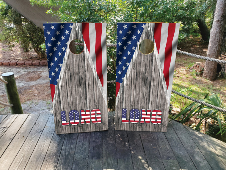 Custom Patriotic Wood Grain USA Flag Cornhole Wraps / Skins