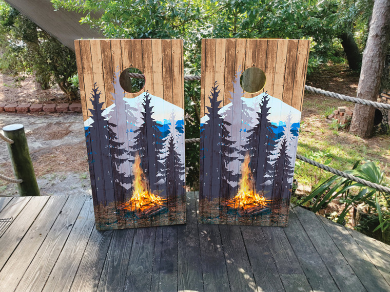 Campfire in the Woods Cornhole Wraps / Skins - Design 2