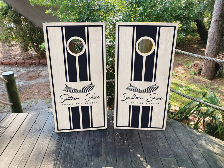 Custom Nautical & Beachy (Your Text) Cornhole Wraps / Skins - Hammock