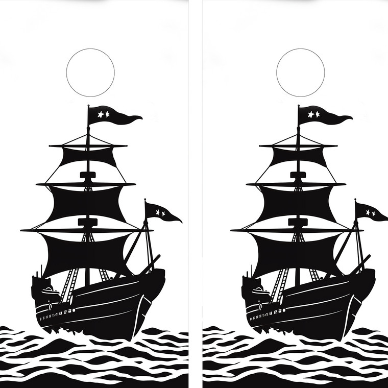 Ahoy, matey! Set sail for adventure with our pirate-themed cornhole wraps, featuring swashbuckling designs and buried treasures! Transform your outdoor gaming experience into a high-seas escapade with custom wraps showcasing pirate ships, skulls, and crossed swords.