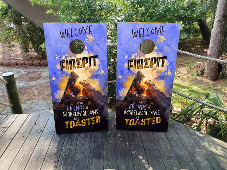 Welcome to Our Fire Pit Cornhole Wraps / Skins - Design 1