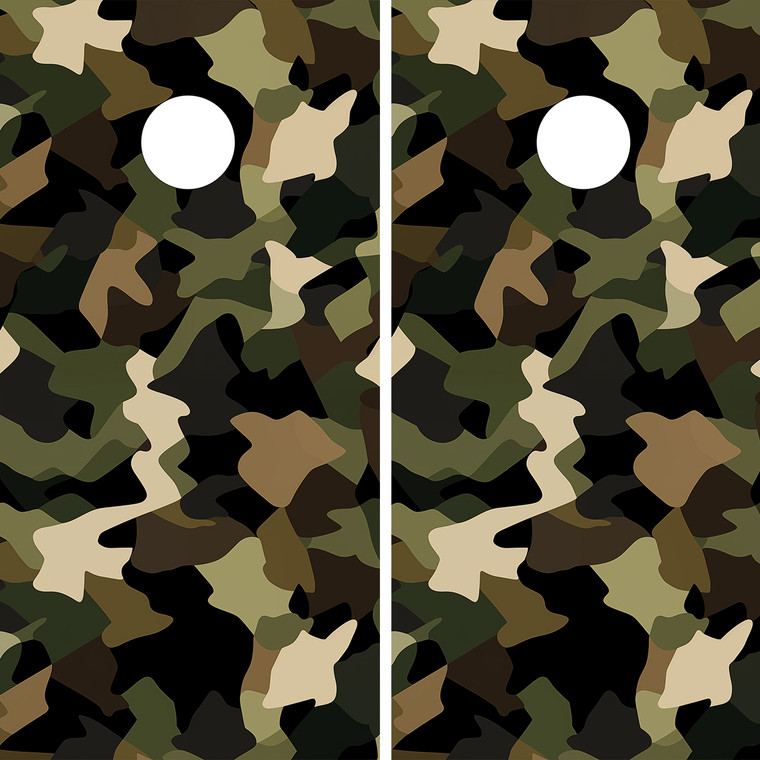 Elevate your outdoor gaming with our camouflage-themed cornhole wraps, blending into the wilderness with style! Transform your cornhole set into a stealthy masterpiece with custom designs inspired by nature's patterns. Camouflage patterns featuring all kinds of colors and patterns available!