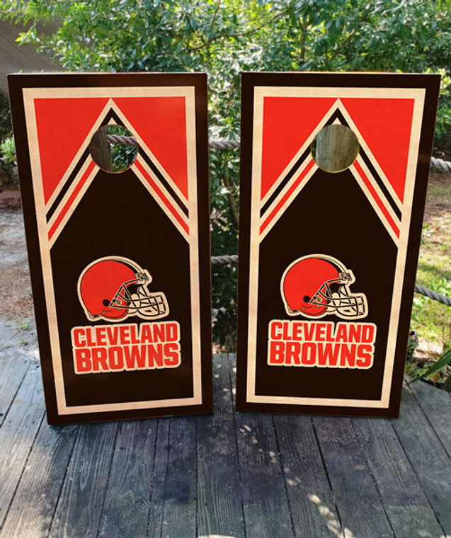 Wood Grain & Orange Cleveland Browns Cornhole Wraps Skins Vinyls Decals