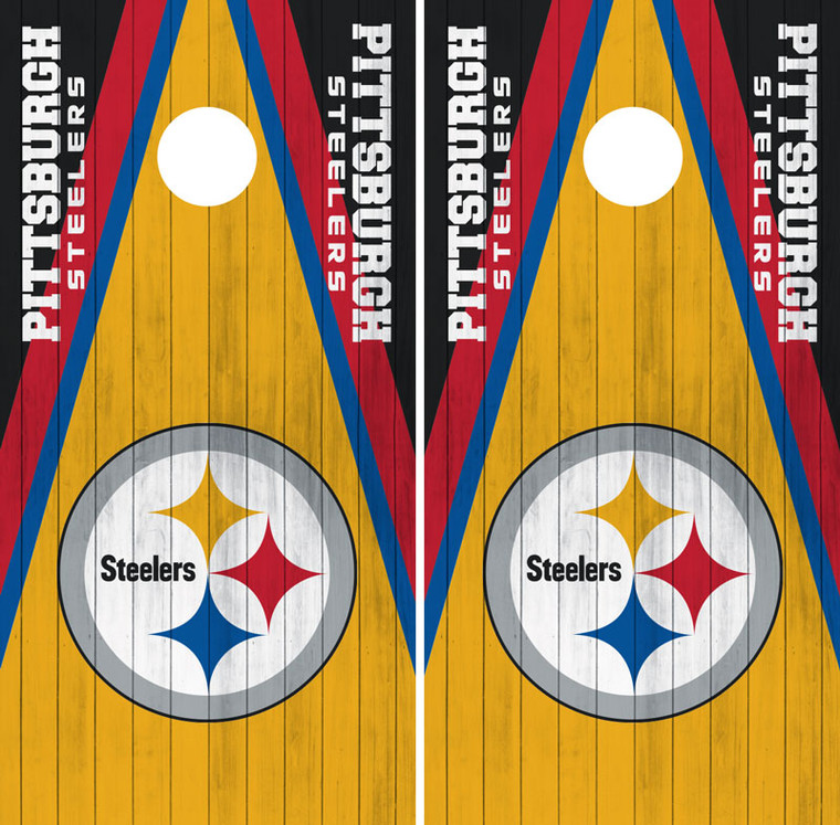 Pittsburgh Steelers Triangle Wood Grain Pattern Cornhole Wraps / Skins / Vinyls