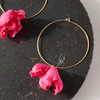 Silk Flower Hoop Earrings - Dark Pink