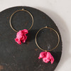Silk Flower Hoop Earrings - Dark Pink