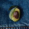 Embroidered & Beaded Avocado Pin