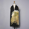 Hand Painted Silk Yuzen Scarf Olive Landscape