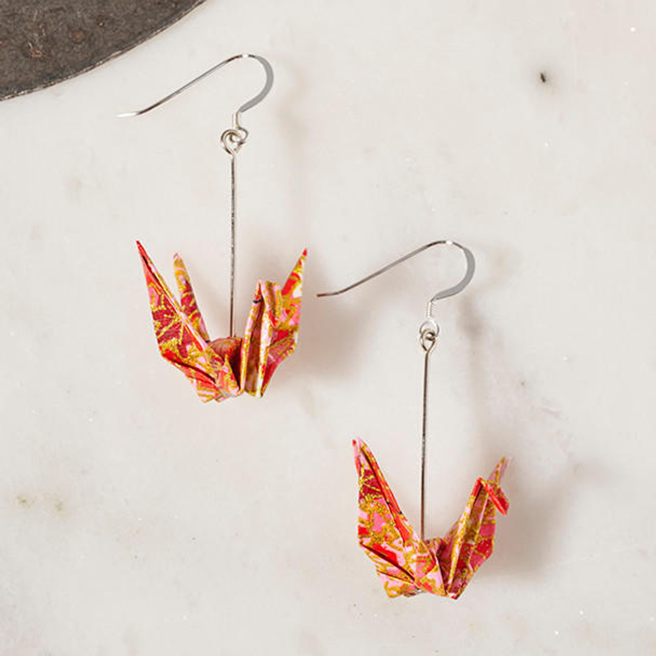 BEALLORIGAMI - Red Vogue Origami Crane Dangle Earrings Handmade