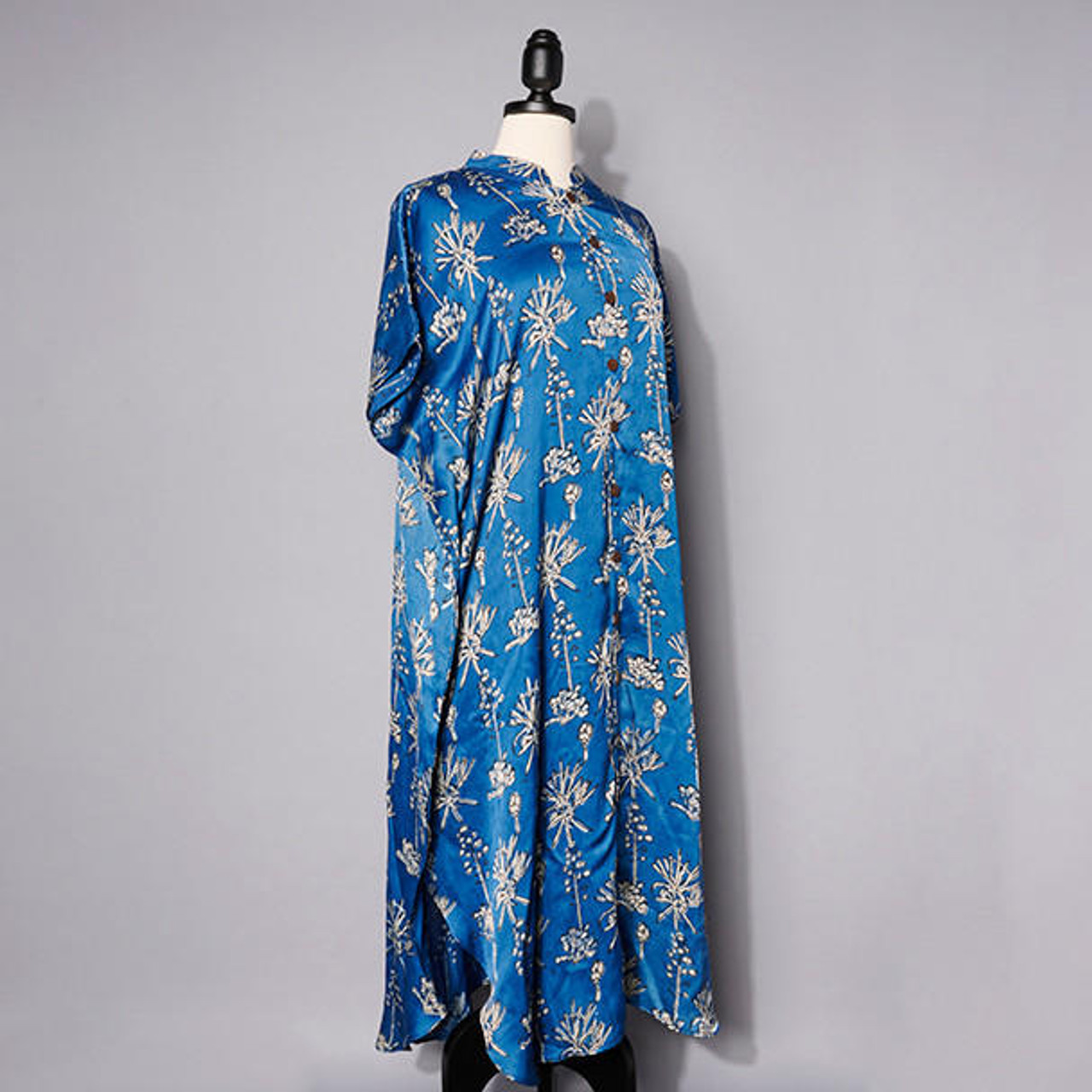 Indigo Silky Block Print Long Dress