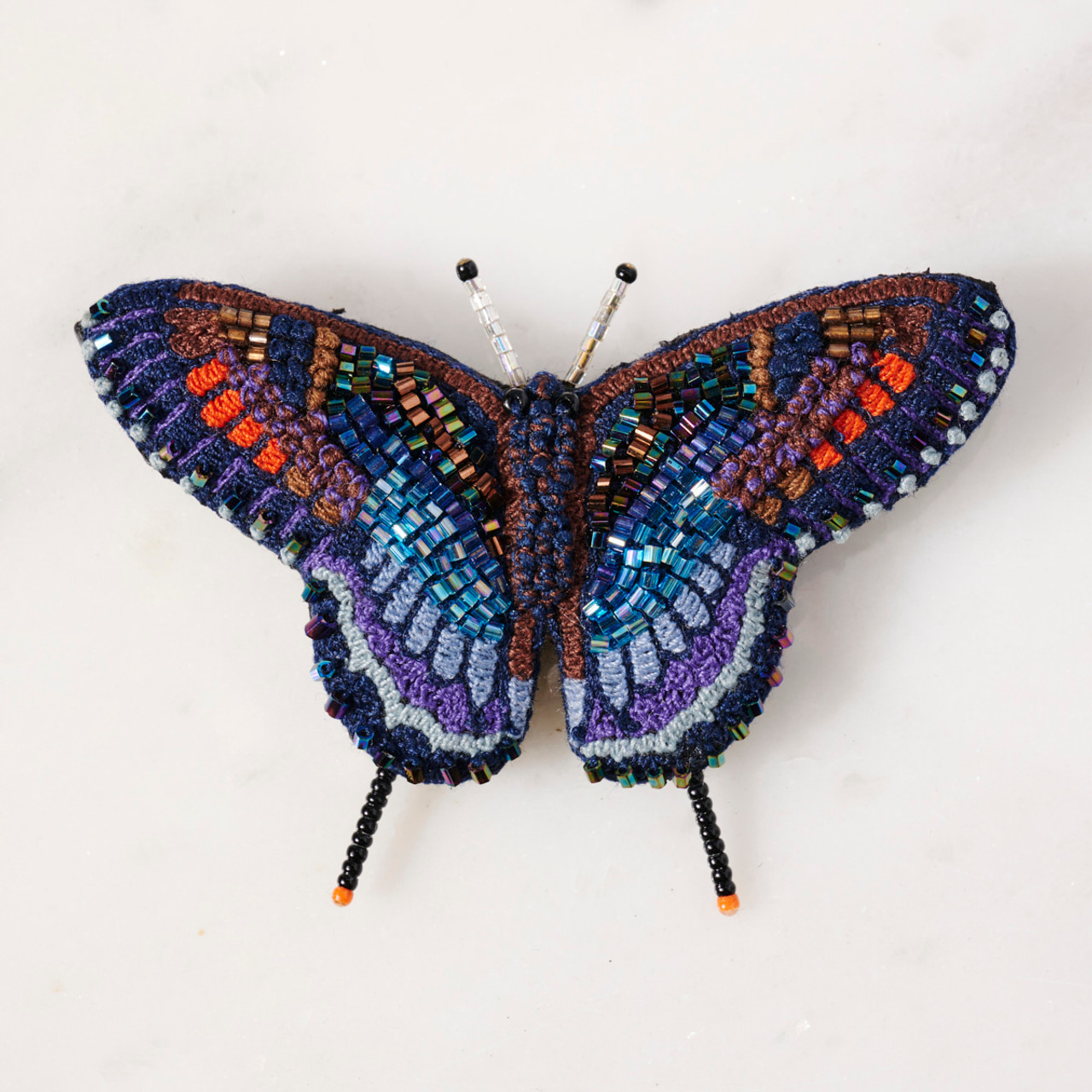 Embroidered & Beaded Red Spotted Purple Butterfly Pin