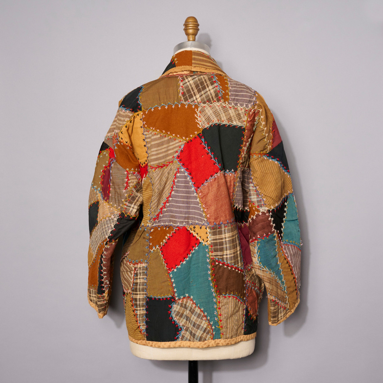 Upcycled Crazy Quilt Tan Edge Jacket by Cheryl Pagano