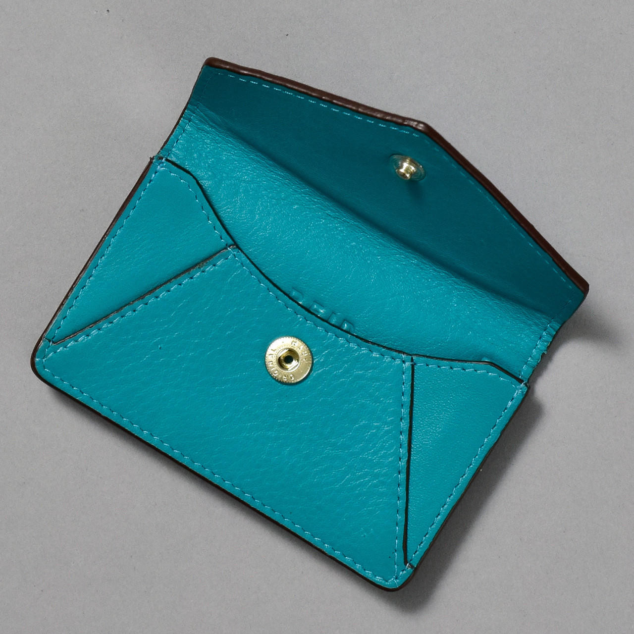 Teal-colored Men's Wallet with Coin Purse and Contrasting Interior