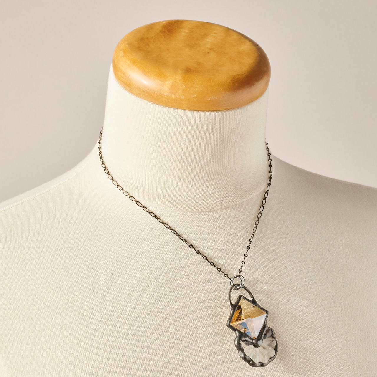 アクセサリー K18 Illusion Glass Pendant Pendant. Faceted Diamond Artisan Glass Necklace by Lulu and Glass