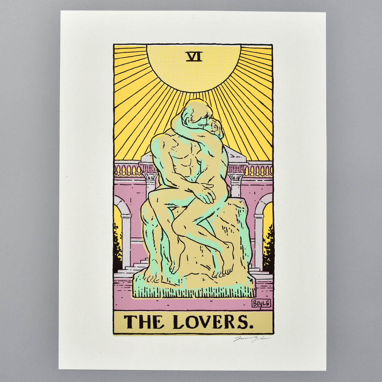 Signed Rodin's The Kiss Tarot Deck Screen 18" 24" by James Boyle - Philadelphia Museum Of