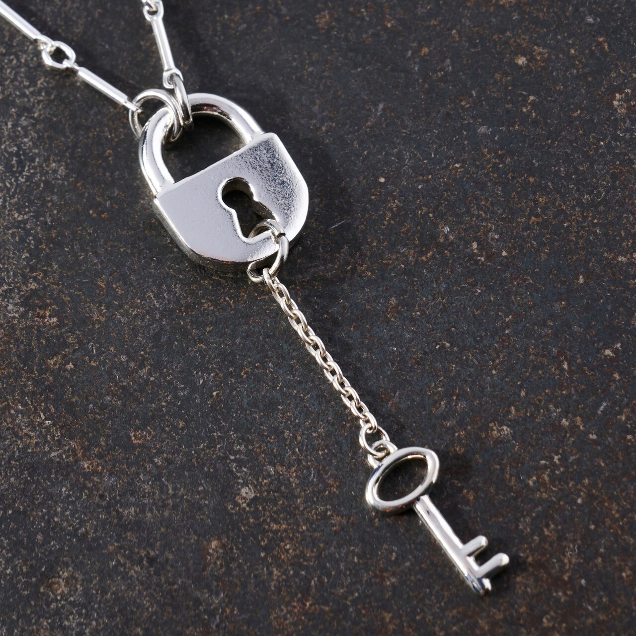 Sarah Personalized Lock and Key Necklace Sterling Silver Pendant with Sterling Silver Chain / 20