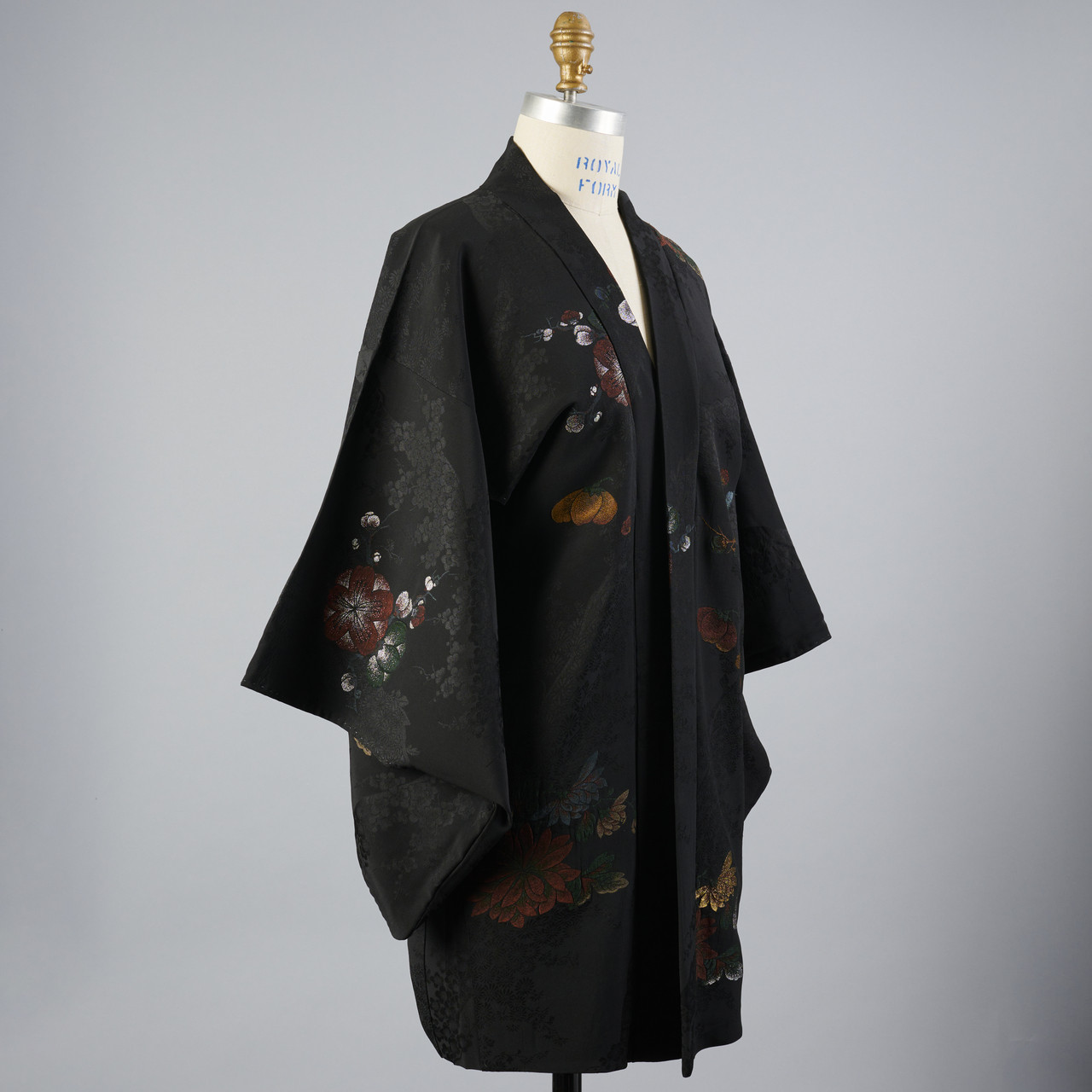 Japanese Cream Floral Black Men's Haori Yukata Kimono Jacket