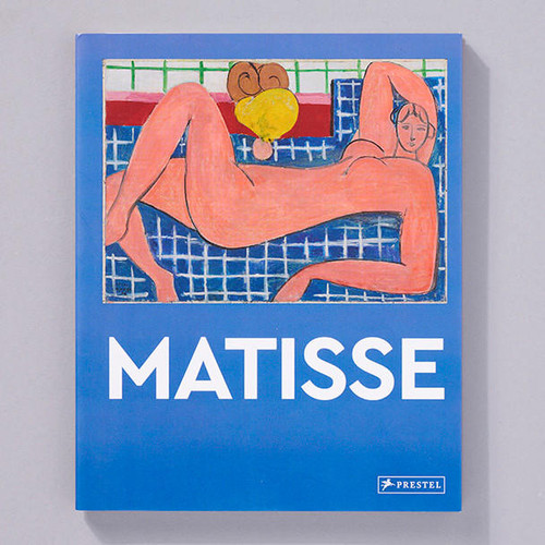 The front cover of Matisse from the Masters of Art series shows the title in white text on a blue background below a painting of an exaggerated nude female figure on a blue-and-white checked background.