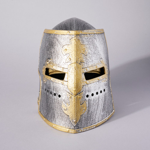 Front facing image features a silver and gold Templar Helmet with a closed lid.