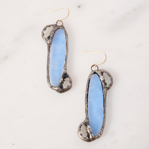 Long Blue Oval Artisan Glass Earrings by Lulu and Glass