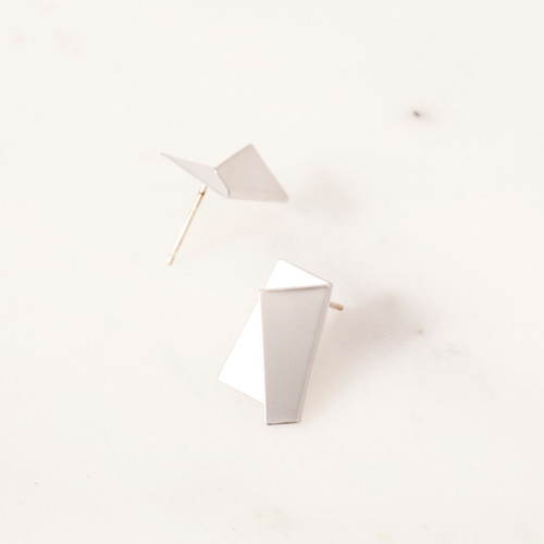 Silver Neo Fold Stud Earrings