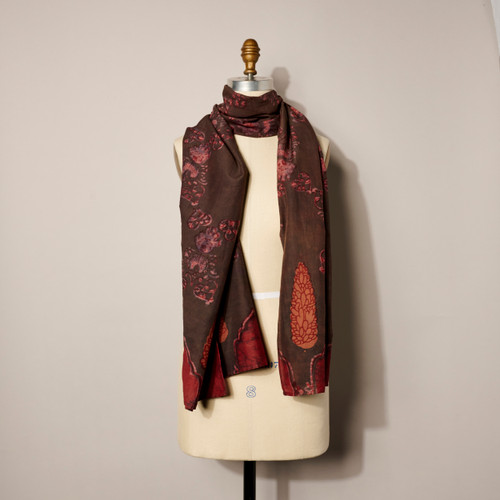 Floral Geo Cotton & Silk  Block Print Scarf