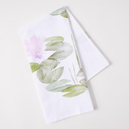 Aerial view of folded waterlilies tea towel.