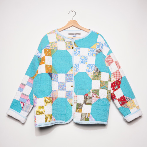 Turquoise 9 Patch Quilt Jacket by Paige Sato