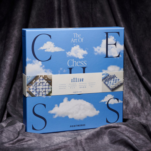 Image of cloud chess set box standing up.