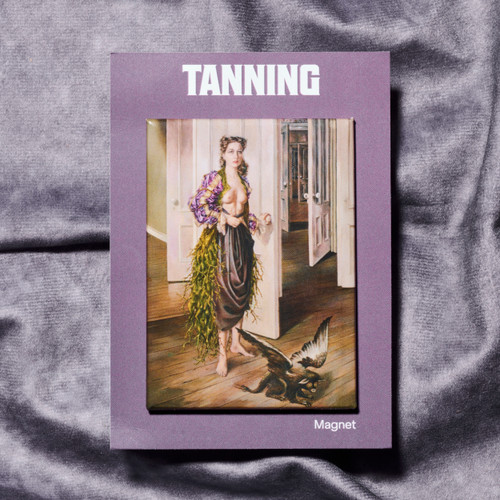 Rectangular magnet featuring Tanning's 'Birthday' mounted on backer card