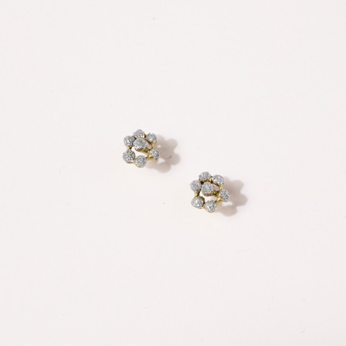 Pair of earrings consisting of a circle of 6 sparkly gems with a 7th in the center