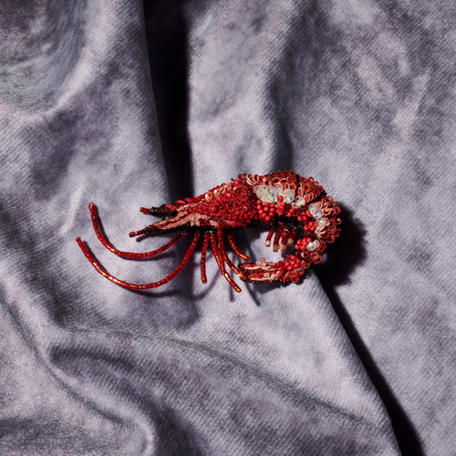 Shrimp Embroidered & Beaded Pin