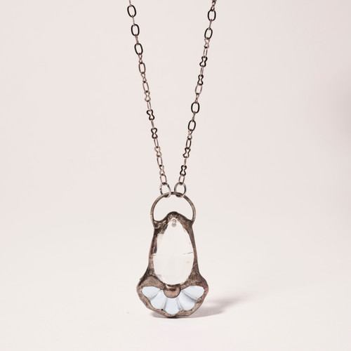 Small Clear Teardrop Blue Base Artisan Glass Necklace by Lulu and Glass