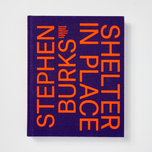 The front cover of Stephen Burks: Shelter in Place shows the title in red lettering on a purple background.