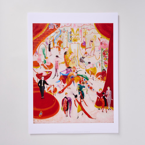 Front view of a poster depicting Stettheimer’s "Spring Sale at Bendel’s", a painting of a colorful and hectic luxury department store.