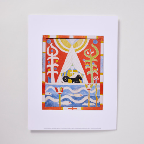 Front view of a poster depicting Hartley's "Painting No. 4 (A Black Horse)", a folk-style painting of a black horse surrounded by red, yellow, and blue designs.