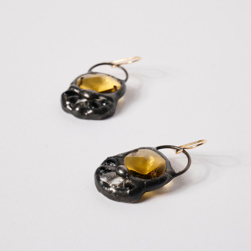 Oval Amber Artisan Glass Earrings by Lulu and Glass
