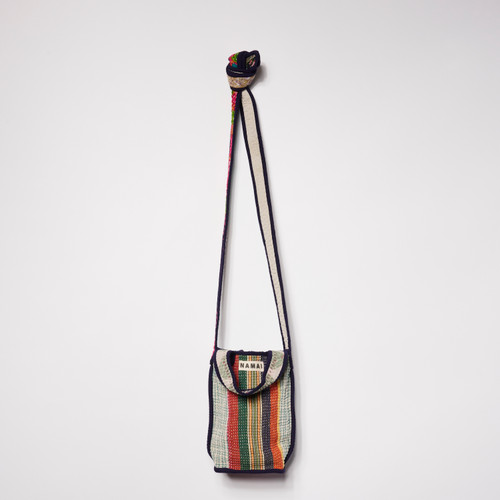 Mini Upcycled Quilted Kantha Tote Striped with Black Piping