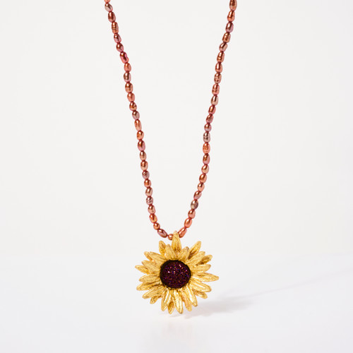 Bronze Sunflower Pendant Pearl Chain